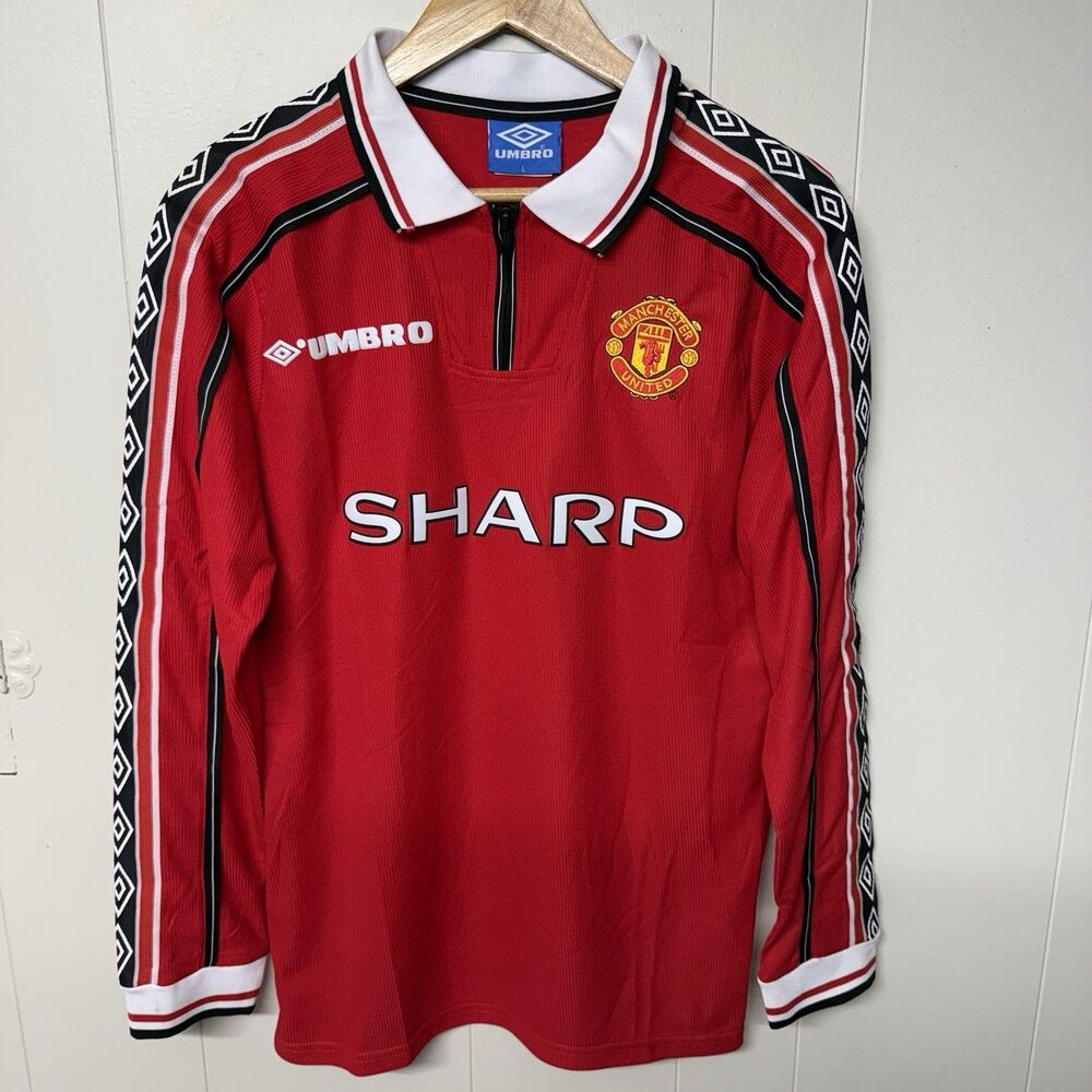 Umbro Man United 1998 Home Jersey Sharp Soccer Full Sleeves Slim Fit Men L NWT